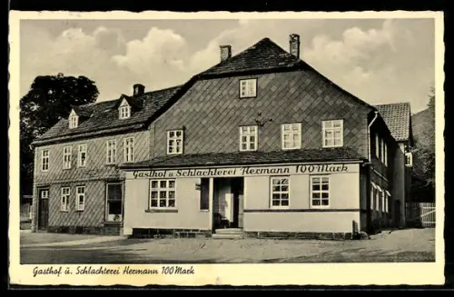 AK Scharfoldendorf, Gasthof und Schlachterei Hermann 100Mark