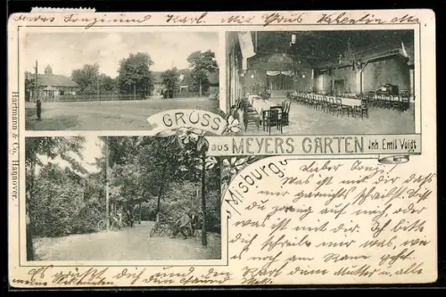 AK Misburg, Gasthaus Meyers Garten, Inh. Emil Voigt, mit Festsaal