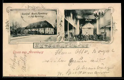 AK Ahrensburg, Gasthof Stadt Hamburg von J. Spiering, Salon
