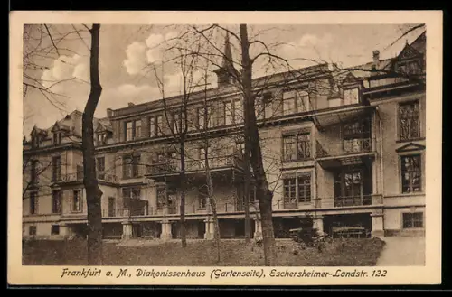 AK Frankfurt-Niederrad, Diakonissenhaus, Eschersheimer Landstrasse 122, Gartenseite