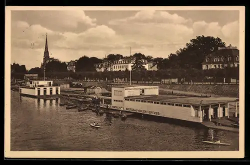 AK Frankfurt a. M., Bootshaus Wirth & Maul, An der Untermainbrücke