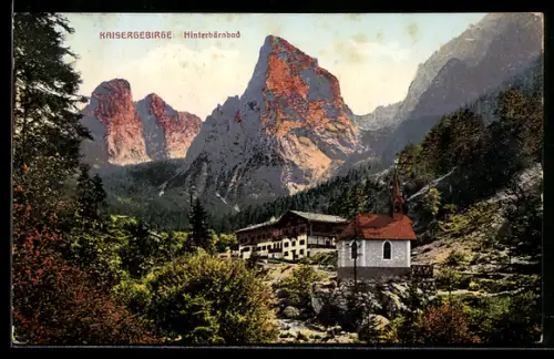 AK Hinterbärnbad im Kaisergebirge, Teilansicht mit Kirche
