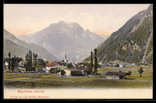 AK Mayrhofen (Zillertal), Gesamtansicht aus der Vogelschau