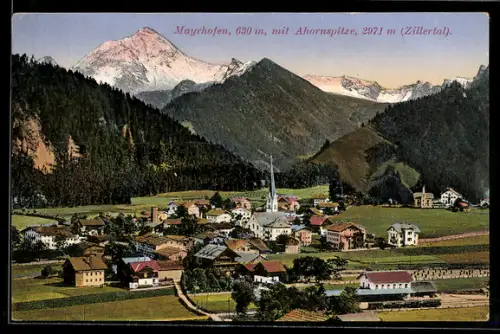 AK Mayrhofen, Ortsansicht mit Ahornspitze