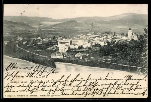AK Haslach, Totalansicht mit Gebirge im Hintergrund