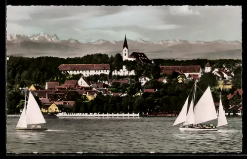 AK Diessen am Ammersee, Kirche gegen Zugspitze, Daniel und Allgäuer Berge