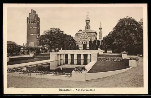 AK Darmstadt, Künstlerkolonie, Russische Kapelle und Hochzeitsturm