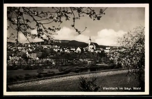AK Viechtach im bayr. Wald, Teilansicht mit Kirche