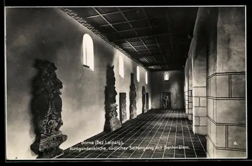 AK Borna /Bez. Leipzig, Kunigundenkirche, Südlicher Seitengang mit Denkmälern