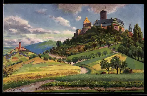 Künstler-AK Gleiberg, Burg Gleiberg, Vetzberg, Dünsberg
