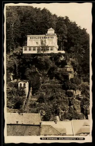 AK Bad Schandau, Hotel und Cafe Schlossbastei