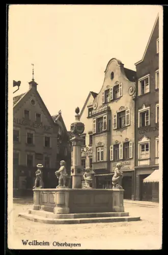 AK Weilheim / Oberbayern, Hauptplatz mit Hotel Allgäuer Hof