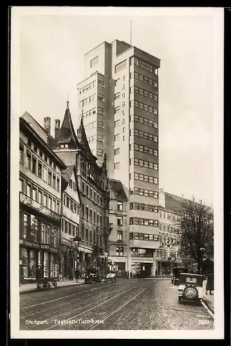 AK Stuttgart, Tagblatt-Turmhaus im Bauhaus-Stil