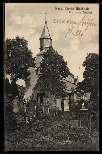 AK Bierbach, Katholische Kirche vom Friedhof aus
