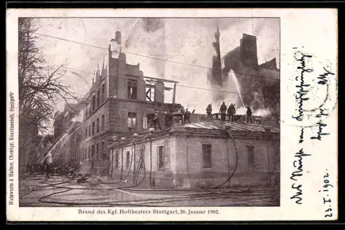 AK Stuttgart, Brand des königlichen Hoftheaters am 20. Januar 1902