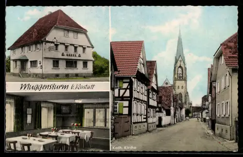 AK Muggensturm b. Rastatt, Gasthaus zum Kreuz, Innenansicht, Katholische Kirche