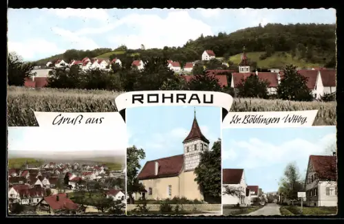 AK Rohrau /Kr. Böblingen, Kirche, Strassenpartie, Teilansicht