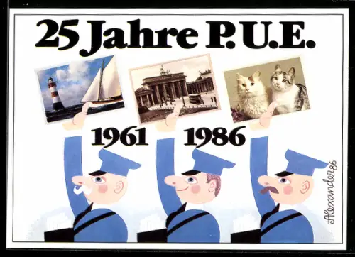 AK Ansichtskartenbörse P.U.E. 25-jähriges Jubiläum im Jahr 1986, 1. Bundes-Ansichtskartenwoche, Philokartisten Union