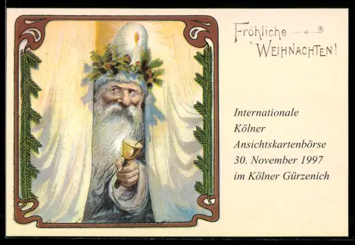 AK Köln, Internationale Ansichtskartenbörse im November 1997 im Gürzenich, Weihnachtsmann mit Glocke