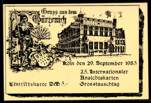 AK Gürzenich, 25. Internationaler Ansichtskarten Grosstauschtag im September 1985, Ansichtskartenbörse