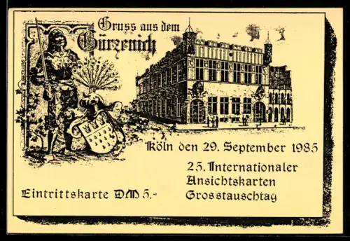 AK Köln, 25. Internationaler Ansichtskarten-Grosstauschtag im Gürzenich, Ansichtskartenbörse im Jahr 1985