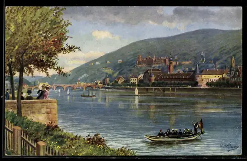 Künstler-AK Heidelberg, Stadtblick von der Neuenheimer Landstrasse