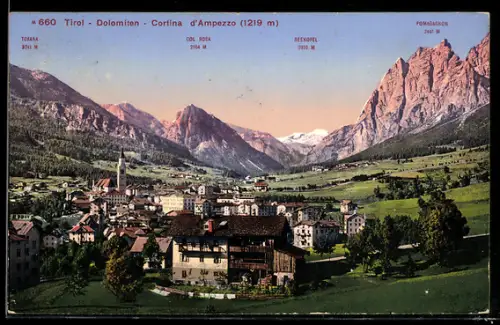 AK Cortina d`Ampezzo /Tirol, Panorama, Col Rosa, Seekofel und Tofana