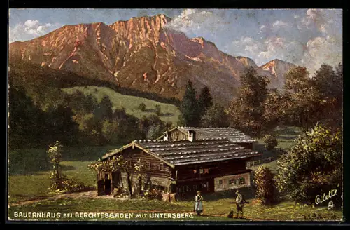 AK Berchtesgaden, Bauernhaus mit Untersberg