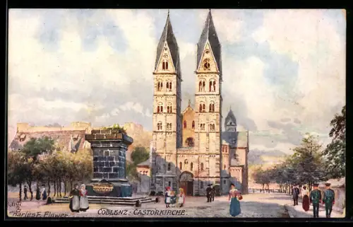 Künstler-AK Charles F.Flower: Coblenz, Blick auf die Castorkirche
