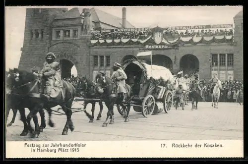 AK Hamburg, Festzug zur Jahrhundertfeier März 1913, Volksfest, 17. Rückkehr der Kosaken, Pferdekarren