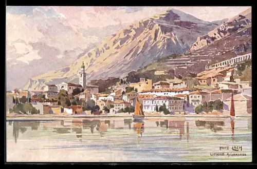 Künstler-AK Fritz Lach: Limone am Gardasee, Panorama