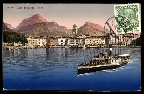 AK Riva /Lago di Garda, Panorama mit Dampfer