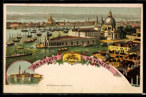Lithographie Venezia, Isola di S. Giorgio, Teilansicht