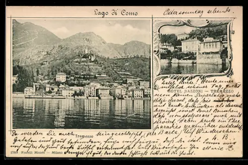 AK Tremezzo /Lago di Como, Hotel Bazzoni, Panorama