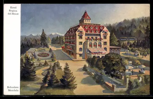 Künstler-AK Ronzone /Trentino, Hotel Regina Del Bosco