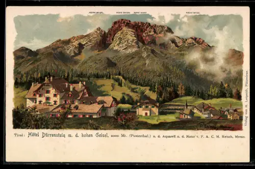 Künstler-AK F.A.C.M. Reisch: Dürrenstein, Hotel m. d. hohen Geisel