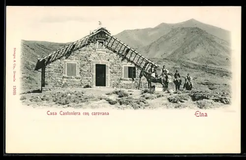 AK Etna, Casa Cantoniera con Carovana, Karawane an der Berghütte des Vulkan Etna