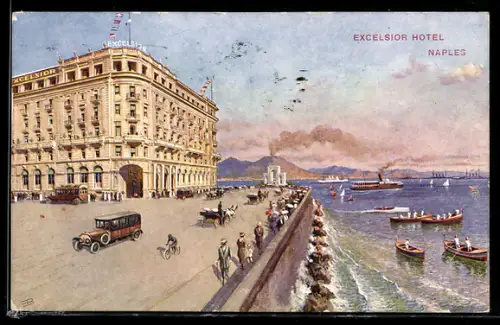 AK Napoli, Excelsior Hotel, Hotelgebäude und Uferpromenade