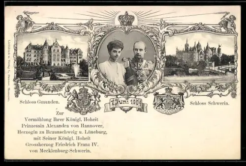 AK Schwerin, Grossherzog Friedrich Franz IV. von Mecklenburg-Schwerin mit Gemahlin Prinzessin Alexandra von Hannover