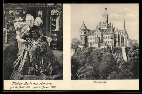 AK Königin Marie von Hannover im Porträt, Schloss Marienburg