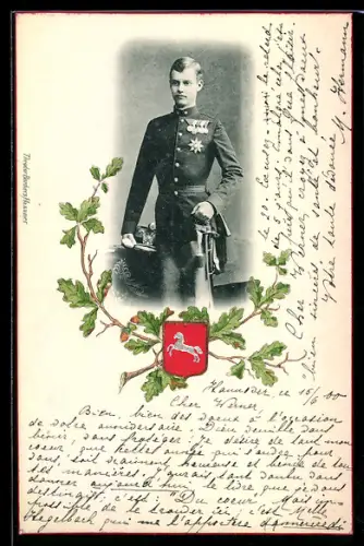 AK Prinz Georg Wilhelm von Hannover in Uniform, Wappen