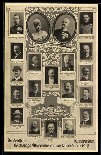 AK deutsch-Hannoversche Reichstagsabgeordnete 1912, u.a. Prinz Georg Wilhelm von Hannover, Prinz Ernst August