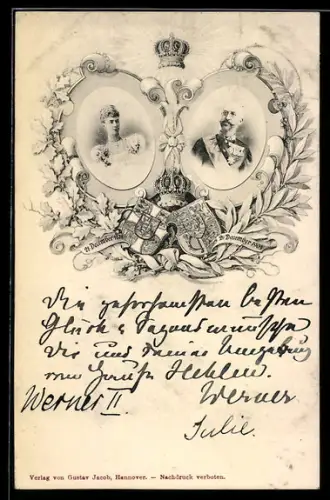 Lithographie Thyra und Ernst August von Cumberland, Krone