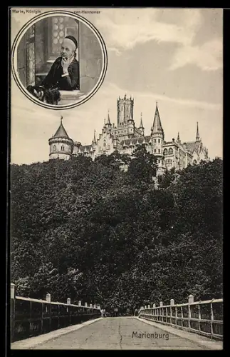 AK Marie, Königin von Hannover, Blick zum Schloss Marienburg