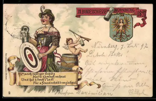 Lithographie Manch lustiger Schütz hot si damisch vahaut..., Scherz, Schützengruss