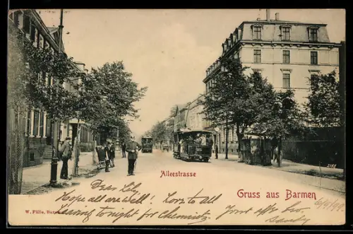 AK Barmen, Strassenbahnen in der Alleestrasse