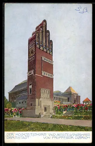 AK Darmstadt, Hochzeitsturm und Ausstellungshaus, Jugendstil