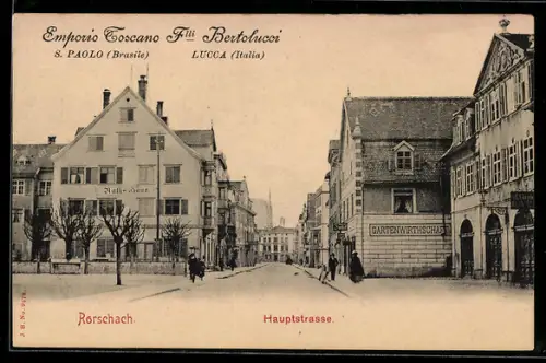 AK Rorschach, Hauptstrasse mit Gasthaus und Rathaus