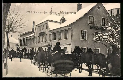 AK Herrliberg, Schlittenpartie am Gasthof und Hotel Raben