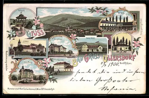 Lithographie Bad Gross Ullersdorf, Ferien-Heim, Fürstenhaus, Villa Maria